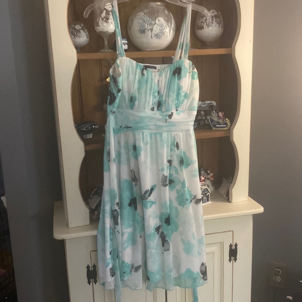 Teal and white floral A Line dress
